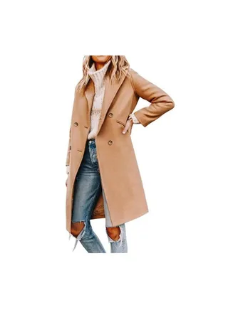 Squality Double Breasted Long Coat Women Khaki 