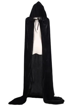 Hooded Velvet Long Cape Black 