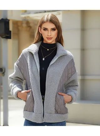 Fashion Women's Autumn and Winter New Long-sleeved Cardigan Zipper Plush Splicing Women's Coat 