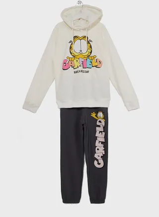Girls Garfield Printed Hoodie And Jogger Set 