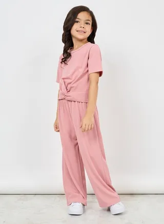 Knot Front T-Shirt & Wide Leg Pants Set 