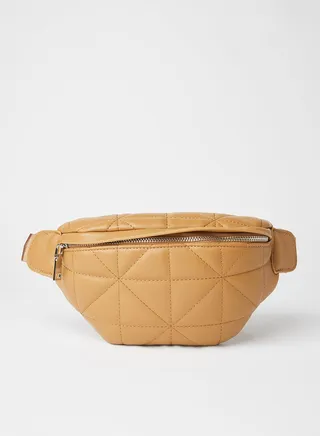 Textured Detail Zip Closure Waistpack Light Brown 