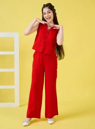 Solid Pocket Detail Top & Straight Pants Set 