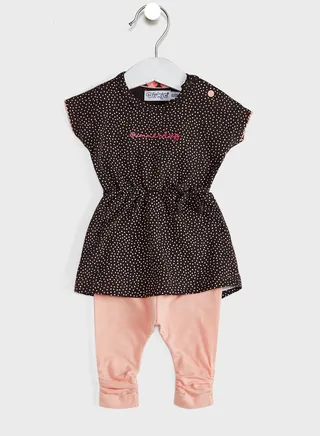 Infant Slogan Belted Dress + Leggings Set 