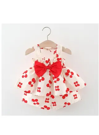 New Suspended Tank Top Set for Girls Summer Dot Shorts 2-Piece Set 