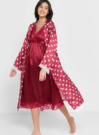 2 Piece Slip Dress & Robe Set