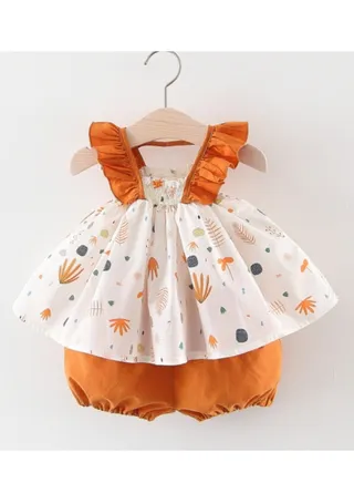 New Summer Vest Strap Set Girls' Printed Outward Wearing Fashionable Small Fragmented Flowers for Girls and Children's Wear 