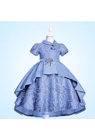 New Mid size Children's Trail Satin Embroidered Children's Princess Dress 