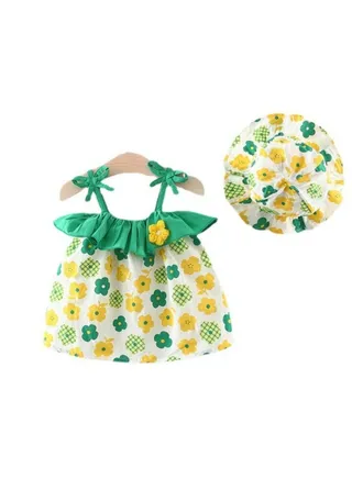 New Cotton Strap Printed Dress Sleeveless Skirt 