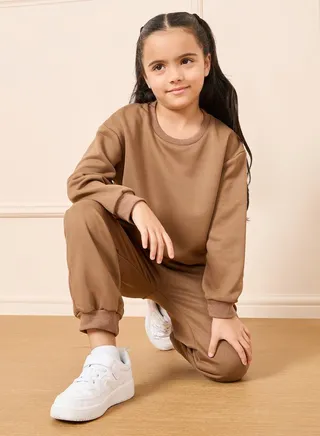 Drop Shoulder Sweatshirt & Pocket Flap Jogger Set 