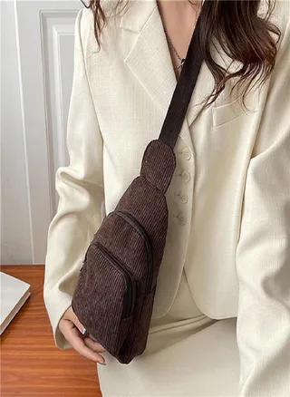 Women Lightweight Crossbody Chest Bag Corduroy Waist Bag Shoulder Bag 