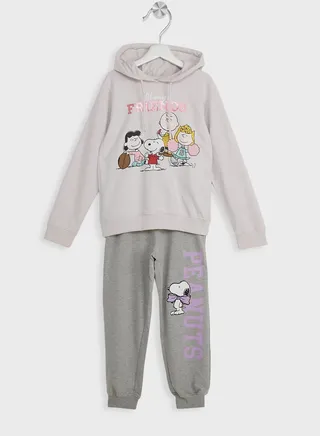 Girls Snoopy Printed Hoodie And Jogger Set 