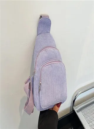 Women Lightweight Crossbody Chest Bag Corduroy Waist Bag Shoulder Bag 