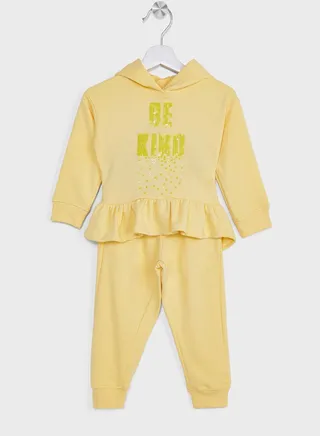 Girls Slogan Printing Hoodie And Jogger Set 