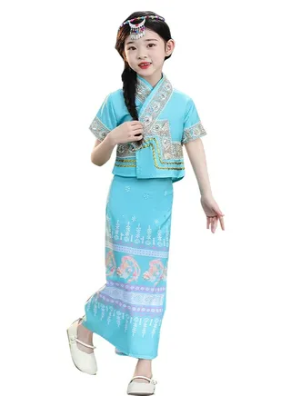 Chinese Girls Top Skirt Dress Clothing headwear Outfit 3 pcs SET 