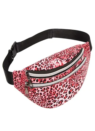 Ramidos Women Double Zipper Shoulders Leopard Waist Pack Letter Purse Mobile Phone Bag 