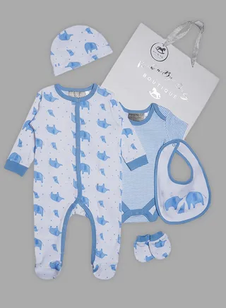 5 Piece Baby Combo Set White/Blue 