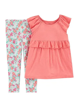 2-Piece Round Neck T-Shirt And Legging Sets Pink 