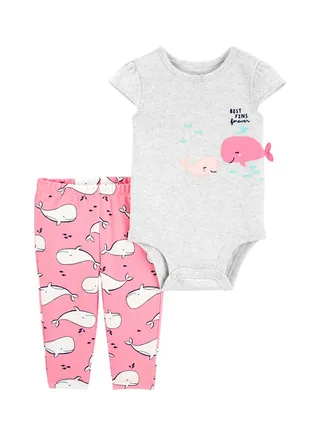 2-Piece Whale Bodysuit And Pants Set Pink 