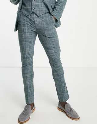 ASOS DESIGN wedding skinny suit pants in forest green crosshatch