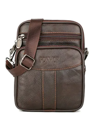 Classic Cowhide Leather Messenger Mini Mobile Phone Crossbody Bag Deep Coffee 
