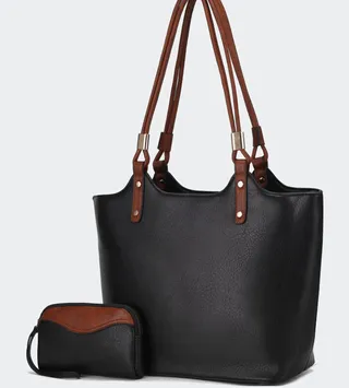 MKF Collection by Mia K Reyna Vegan Leather Women’s Tote Bag With Pouch -2 Pieces - Black