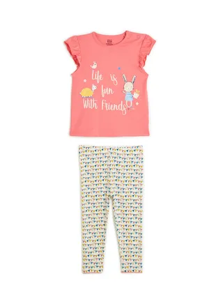 Printed Top and Leggings Set Pink/White 
