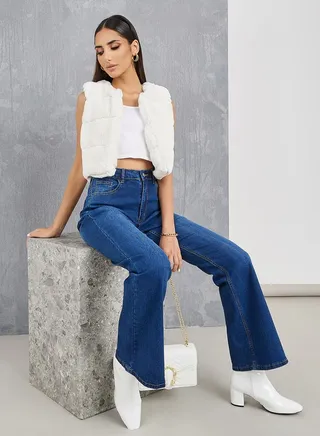 Solid Fluffy Cropped Vest Coat 