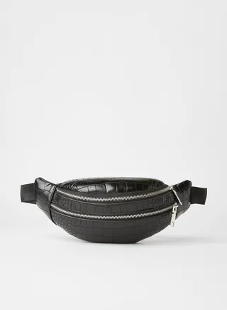 Textured Detail Zip Closure Waistpack Black 