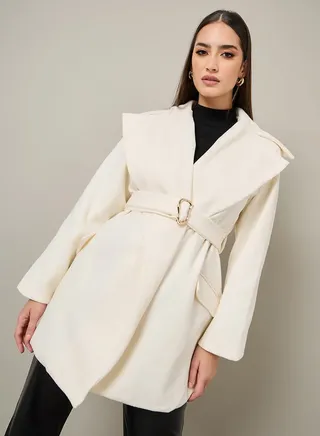 Regular Fit Longline Wool Like Belted Coat 