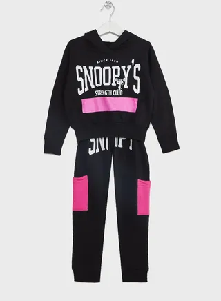 Peanuts Snoopy Girls Colorblock Hoodie And Jogger Set 