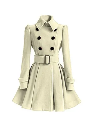 Tie-Up Waist Solid Coat White 