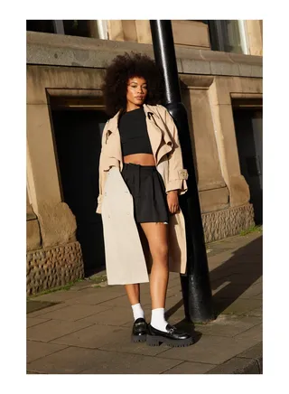 Two Tone Oversized Belted Trench Coat 