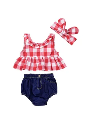 3-Piece Babies Clothes Set Red/White/Blue 