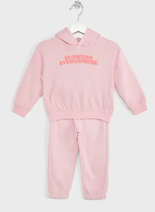 Girls Slogan Printing Hoodie And Jogger Set 