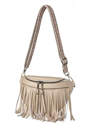 Crossbody Bags for Women, Upgrade Sling Bag Leather Belt Bag Fashion Waist Packs Chest Bag Studded Tassel  Bag(Beige) 