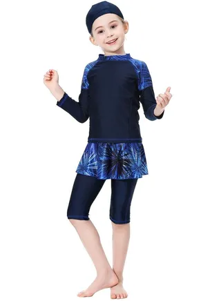 Pack Of 3 Girls Printed Swimsuit Blue/Black 