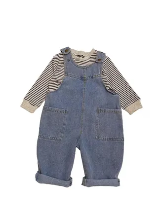 Korean Style 2Pieces Long Sleeves And Truck Shortalls Set Denim 