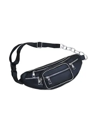 Zipper Casual Waist Bag Black 