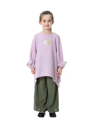 Boat Neck Top And Pant Set Lavender/Green 