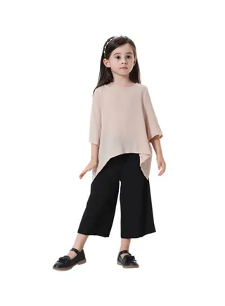 2-Piece Polyester Top And Pant Set Beige/Black 