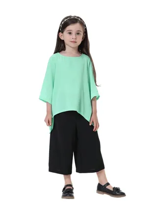 Top And Loose Pant Set Light Green/Black 