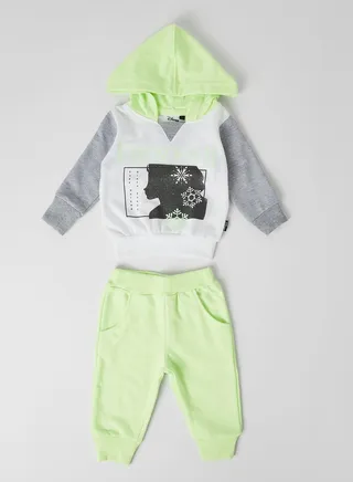 Baby Girls Printed Hoodie And Joggers Set Green 