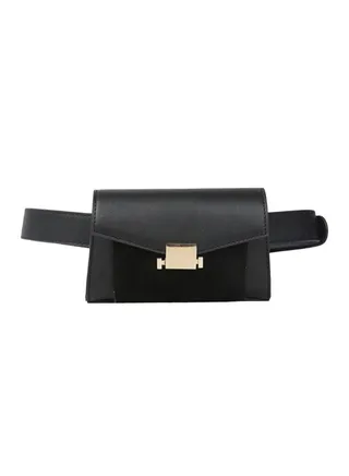 Leather Hasp Waist Bag Black 