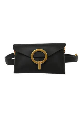 Snake Printed Casual Hasp Waist Bag Black 