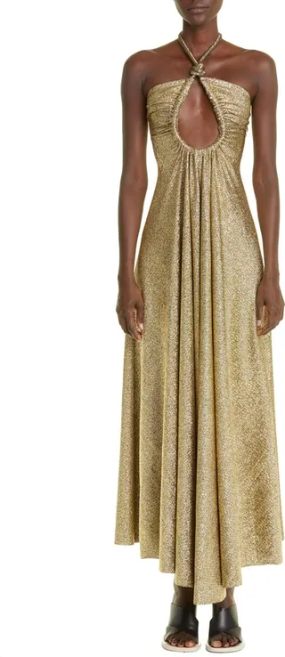 Metallic Jersey Halter Dress