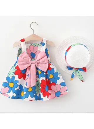 New Cotton Strap Printed Dress Sleeveless Skirt 