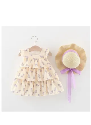 New Cotton Strap Printed Dress Sleeveless Skirt 