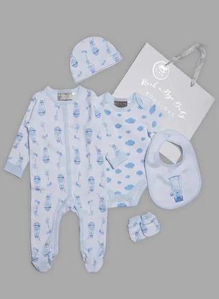 5 Piece Baby Combo Set White/Blue 