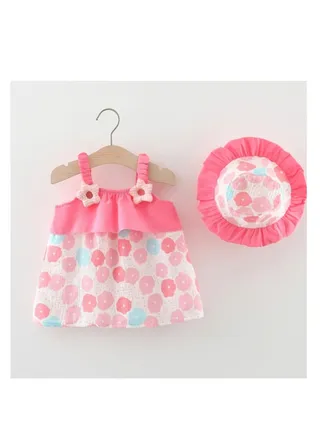New Cotton Strap Printed Dress Sleeveless Skirt 